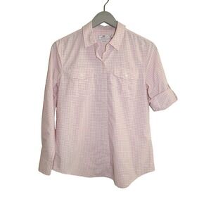 Vineyard Vines Performance Relaxed Gingham Button Down Shirt Pink White Womens 4